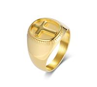 Whoiy Ringe Männer Gold mit Gravur, Hochzeitsring Edelstahl 18MM Kreuz Verlobungsringe Modeschmuck Siegelring Herrenringe Größe 70