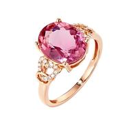 Whoiy Roségold Ringe für Damen 375 Echt, Ring Verlobung mit 2ct Turmalin Eheringe 9 Karat Echt Gold Solitär Trauringe Größe 57 (18.1)