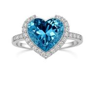 Whoiy Topas 750 Weissgold Ring, Ring Verlobung 18k Echt Gold Herz Trauringe Ehebandring mit Topas 1.2ct Damenringe Gr. 51 (16.2)