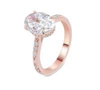 Whoiy Trauring 585 Echt Rose Gold, Damen Ring mit Moissanite 1ct D Color VVS1 Oval Verlobungsring Eheringe Solitär Echtgold 14 Karat mit Gravur für Frauen Gr. 61 (19.4)