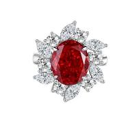 Whoiy Trauring Damen Platin, Verlobungs Ring Echtgold mit 4ct Erstellter Rubin Hochzeits Ringe 950 Gold Blume Bandring für Frauen Gr. 65 (20.7)