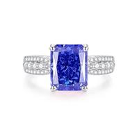 Whoiy Trauring Damen Weissgold, Verlobungsring 14k Echt Gold mit 4ct Kreierter Tansanit Hochzeitsringe 585 Gold Elegant Bandring für Frauen Gr. 48 (15.3)