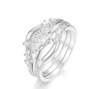 Whoiy Trauring Echtgold 750 Damen, Eheringe 3er Set mit 1ct Moissanite Verlobungsring Stapelbar 18 Karat Weissgold Damenring Größe 54 (17.2)