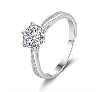 Whoiy Trauring Weißgold 585, Verlobungsring Echtgold 14k Solitär mit 0.5ct Moissanite Bandring Gold Damenring Größe 61 (19.4)