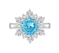 Whoiy Trauringe Damen 750 Gold, Ehering Blume mit 2ct Topas Ring Verlobung 18k Weissgold Damenringe Elegant Echtgold Gr. 49 (15.6)