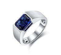 Whoiy Trauringe Herren 750 Gold, Weissgold Ringe Männer mit Kreierter Saphir 3.5ct Verlobungsringe Matt Solitär Echtgold 18K mit Gravur Größe 65 (20.7)