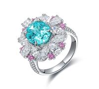 Whoiy Verlobungsringe 375 Weißgold Damen, Hochzeit Ring Elegant Gravur Eheringe Trauring 9K Echtgold mit Kreierter Paraiba Turmalin 4ct Bandring für Frauen Größe 49 (15.6)