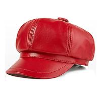 WHSPORT 8 Panel Efeu Kappe Leder Gatsby Newsboy Caps Damen Schirmmütze Herbst Baskenmützen Winter Baker Boy Hat Visier (Color : Red, Size : 55-56)