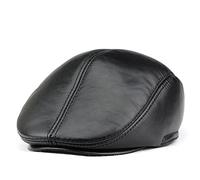 WHSPORT Barett Cap Herren Leder Schiebermütze Gatsby Schirmmütze Newsboy Flat Cap Baskenmütze mit Ohrenklappen (Color : Black, Size : 58-59cm/22.83-23.22in)