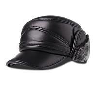 WHSPORT Herren Leder Baseballmütze Schirmmütze Kappe Herbst und Winter Baseballkappe Warme Mütze mit Ohrenschützer (Color : Black Gray, Size : 57-58)