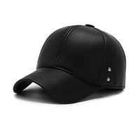 WHSPORT Herren Leder Basecap Baseball Cap Baseballmütze Schirmmütze Kappe mit Ohrenklappen Herbst und Winter Verstellbar für Golf Tennis Reisen Wandern (Color : Black, Size : One Size)
