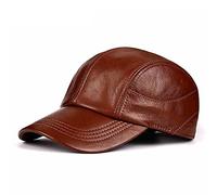 WHSPORT Herren Leder Warme Schirmmütze Baseballkappe Winter Verstellbar Baseball Kappe Flatcap Schirmmütze (Color : Brown, Size : One Size)