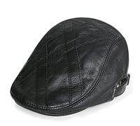 WHSPORT Leder Schiebermütze Flatcap Mütze Schirmmütze für Herren Vintage Gatsby Barett Newsboy Cap Duckbill Hut Baskenmütze für Herbst Winter (Color : Black, Size : 58-60cm/22.83-23.62in)