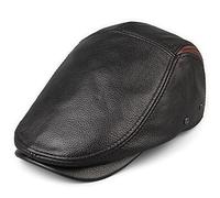 WHSPORT Leder Schirmmütze Herren Flat Cap Schiebermütze Winter Sport Flache Kappe Golfermütze Gatsby Duckbill Mütze (Color : Black, Size : 59-60)