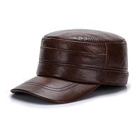WHSPORT Military Cap, Herren Leder Army Kappe Cadet Hat, Army Cap, Herren Vintage Militär Mütze Leder Baseball Cap Kappe (Color : Brown, Size : 59-60)
