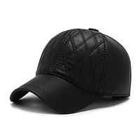 WHSPORT PU-Leder Baseball Cap Herren Damen Kappe Verstellbare Outdoor Running Freizeit Basecap mit Ohrenschutz (Color : Black, Size : One Size)