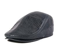 WHSPORT Schiebermütze Herren Flatcap mit Ohrenklappen Schirmmütze Barett Cap Leder Newsboy Gatsby Mütze, Ivy Driving Hüte Herbst/Winter (Color : Black, Size : 55-56)
