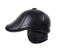 WHSPORT Schiebermütze Herren Schirmmütze Leder Winter Fahrmütze Schiebermützen Gatsby Ballonmütze mit Ohrenschützer (Color : Black, Size : 55-56)