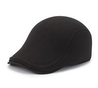 WHSPORT Schirmmütze Herren Schiebermütze Flatcap mit Ohrenklappen Driving Mütze Cabbie Jagd Newsboy Cap (Color : Black, Size : One Size)
