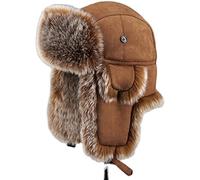 WHSPORT Trappermütze Wintermützen Trooper Russische Warme Mütze mit Ohrenklappen Bombermütze für Damen und Herren (Color : Brown, Size : 58cm/22.83in)