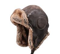 WHSPORT Unisex Wintermütze Leder Fliegermütze Trappermütze mit Kunstleder Fellmütze Herren Russenmütze (Color : Brown, Size : 56-58cm/22.04-22.83in)