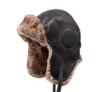 WHSPORT Unisex Wintermütze Leder Fliegermütze Trappermütze mit Kunstleder Fellmütze Herren Russenmütze (Color : Black, Size : 56-58cm/22.04-22.83in)