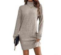 Whychstore Langärmeliges Damenkleid, A-Linie, elegant, Rollkragen, Freizeitkleidung, UK-Größen S-2XL