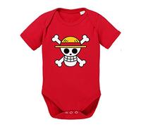 WhyKiki Ruffy Straw Hat Logo Baby Strampler Body Luffy Ruffy One Monkey Anime Piece Zoro, Farbe:Rot;Größe:68