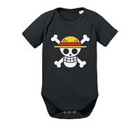 WhyKiki Ruffy Straw Hat Logo Baby Strampler Body Luffy Ruffy One Monkey Anime Piece Zoro, Farbe:Schwarz;Größe:62