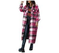 WHZXYDN Herbst Damen-Kleidung Wollmantel bedruckt mit langen Ärmeln Schottenmuster Farbe, Hot Pink, L