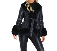 WHZXYDN Kunstpelz Pu GroßEr Pelzkragen Krawatte Taille Damen Windjacke NäHen Schlanke Langarmjacke Damen