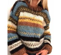 WHZXYDN Winter-Regenbogen-Pullover-BeiläUfige Warme Pullover-Frauen