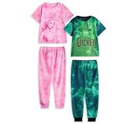 Wicked Mädchen-Pyjama-Set im 2er-Pack | Kinder Pink & Grün Glinda & Elphaba Charakter-Grafikdruck Kurzarm-Oberteil & lange Pyjamahose | Kinder Hexe Wicked Logo Nachtwäsche | Film-Merchandise-Geschenk