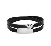 Wickelarmband EMPORIO ARMANI "Schmuck Geschenk Edelstahl, Leder", edelstahlfarben, schwarz, Armbänder, Damen, 50cm, Edelstahl Leder, Edelstahl, Leder, Wickelarmband (66081463-0) edelstahlfarben, schwa