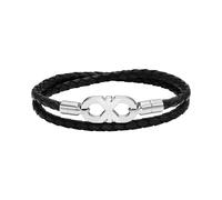 Wickelarmband EMPORIO ARMANI "Schmuck Geschenk Edelstahl, Leder", edelstahlfarben, schwarz, Armbänder, Damen, 42,5cm, Edelstahl Leder, Edelstahl, Leder, Wickelarmband (72405941-0) edelstahlfarben, sch