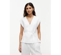 Wickelbluse TOMMY HILFIGER "ESS LINEN WRAP TIE NS VEST", Damen, Gr. 34, classic weiß, Web, Obermaterial: 76% Leinen, 24% Lyocell, unifarben, normal, V-Ausschnitt, Blusen, Materialmix, Bindeband (37973