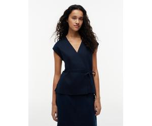 Wickelbluse TOMMY HILFIGER "ESS LINEN WRAP TIE NS VEST", Damen, Gr. 36, schwarz night navy, Web, Obermaterial: 76% Leinen, 24% Lyocell, normal, V-Ausschnitt, Blusen, Materialmix, Bindeband (67039102-3