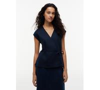 Wickelbluse TOMMY HILFIGER "ESS LINEN WRAP TIE NS VEST", Damen, Gr. 38, schwarz night navy, Web, Obermaterial: 76% Leinen, 24% Lyocell, normal, V-Ausschnitt, Blusen, Materialmix, Bindeband (67039102-3