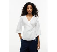 Wickelbluse TOMMY HILFIGER "SUMMER LINEN WRAP TIE BLOUSE", Damen, Gr. 46, weiß (th optic weiß), Web, Obermaterial: 100% Leinen, unifarben, normal, V-Ausschnitt, Blusen, Leinen (27611328-46) th optic w
