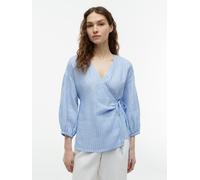 Wickelbluse TOMMY HILFIGER "SUMMER LINEN WRAP TIE BLOUSE", Damen, Gr. 48, blau (blau khaki stripe), Web, Obermaterial: 100% Leinen, gestreift, normal, V-Ausschnitt, Blusen, Leinen (65212855-48) blau k