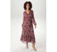 Wickelkleid ANISTON CASUAL, Damen, Gr. 36, N-Gr, bunt (bordeaux, sand), Georgette, Obermaterial: 100% Polyester. Futter: 100% Polyester, bedruckt, geblümt, figurumspielend knöchelfrei, V-Ausschnitt, e