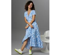 Wickelkleid ANISTON CASUAL, Damen, Gr. 38, N-Gr, blau (blau, weiß), Web, Obermaterial: 100% Viskose, bedruckt, geblümt, figurumspielend knöchelfrei, V-Ausschnitt, Kleider Wickelkleid, mit graphischen 