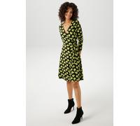 Wickelkleid ANISTON CASUAL, Damen, Gr. 38, N-Gr, grün (schwarz, gelb, grün, fleider), Single Jersey, Obermaterial: 95% Viskose, 5% Elasthan, bedruckt, geblümt, figurbetont kniefrei, V-Ausschnitt, Klei