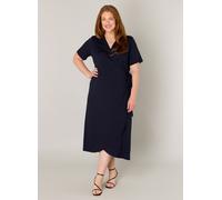 Wickelkleid BASE LEVEL CURVY "Abbie", Damen, Gr. 46, N-Gr, blau (navy dunkelblau), Jersey, Obermaterial: 94% Viskose, 6% Elasthan, unifarben, figurumspielend ca. Mitte Wade, V-Ausschnitt, Kleider Wick