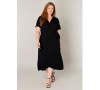 Wickelkleid BASE LEVEL CURVY "Abbie", Damen, Gr. 50, N-Gr, schwarz, Jersey, Obermaterial: 94% Viskose, 6% Elasthan, unifarben, figurumspielend ca. Mitte Wade, V-Ausschnitt, Kleider Wickelkleid, Weich