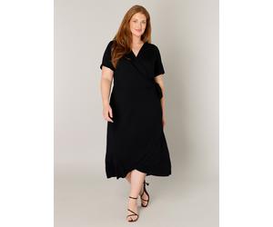 Wickelkleid BASE LEVEL CURVY "Abbie", Damen, Gr. 50, N-Gr, schwarz, Jersey, Obermaterial: 94% Viskose, 6% Elasthan, unifarben, figurumspielend ca. Mitte Wade, V-Ausschnitt, Kleider Wickelkleid, Weich