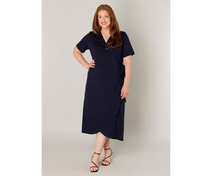 Wickelkleid BASE LEVEL CURVY "Abbie", Damen, Gr. 52, N-Gr, blau (navy dunkelblau), Jersey, Obermaterial: 94% Viskose, 6% Elasthan, unifarben, figurumspielend ca. Mitte Wade, V-Ausschnitt, Kleider Wick
