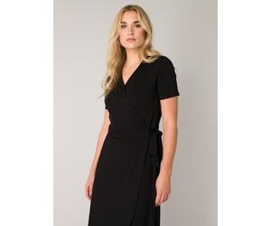 Wickelkleid BASE LEVEL "Yvie", Damen, Gr. 44, N-Gr, schwarz, Jersey, Obermaterial: 94% Viskose, 6% Elasthan, unifarben, figurumspielend ca. Mitte Wade, V-Ausschnitt, abgesteppt, Kleider Wickelkleid, I