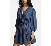 Wickelkleid BOSS ORANGE "Dardy Premium Damenmode", Damen, Gr. 36, N-Gr, medium blau 420, Web, Obermaterial: 100% Lyocell, unifarben, tailliert mini, V-Ausschnitt, elastischer Bund, Kleider Wickelkleid