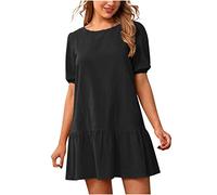 Wickelkleid Damen Geschenke für Frauen Mode Ärmellos Rundhals Tank Kleid mit Schulterfreien Kurzarm Kleid A Linie Faltenkleid Freizeitkleid Minikleid Chiffon Boho Lange Kleid Sommerkleid mit Gü